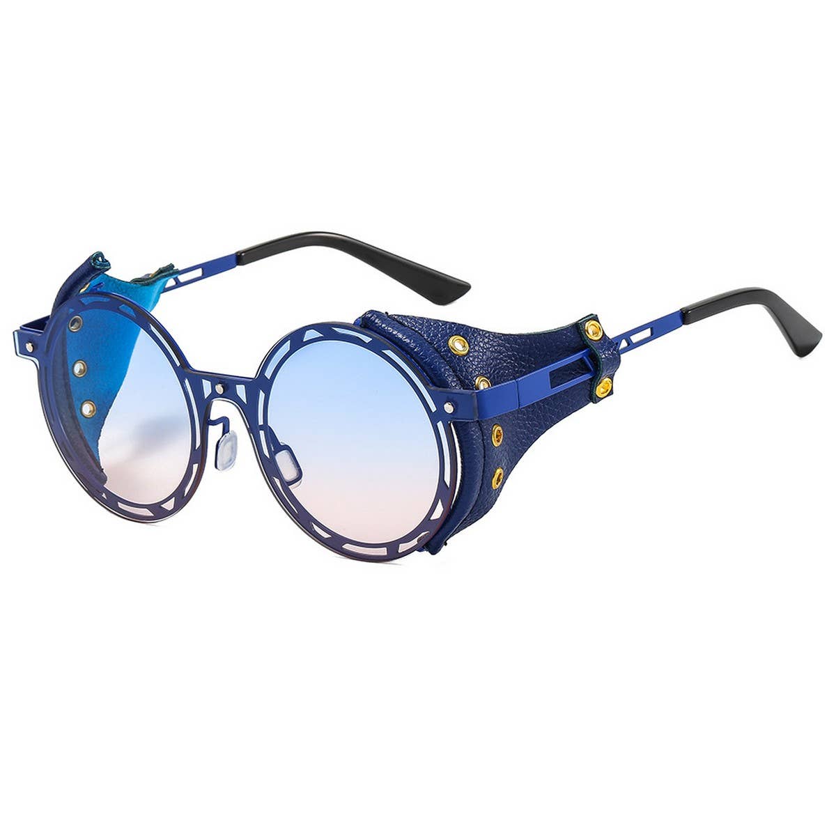 PUNK ROUND METAL SUNGLASSES WITH PU LEATHER_CWASG1152