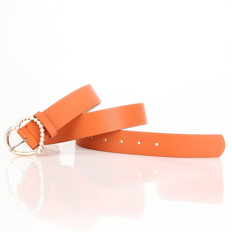 Elegant Heart-Shaped Pearl Needle-Buckle Belt