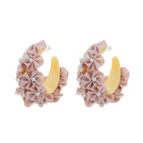 HANDMADE FABRIC FLOWER C HOOP EARRINGS FRESH STYLE_CWMM6280