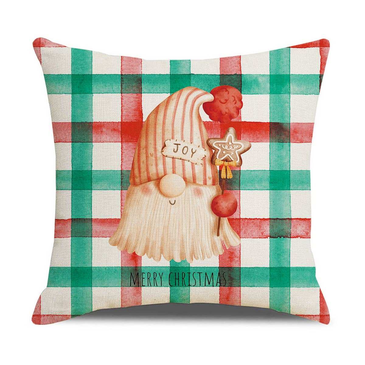 CARTOON RED AND GREEN PLAID CHRISTMAS PILLOWCASE_CWMM1401