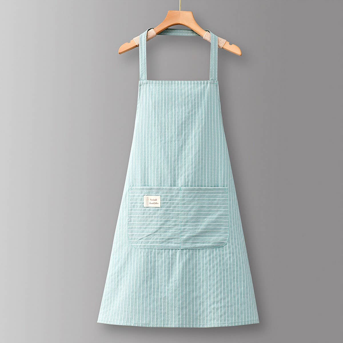 Cotton Striped Grid Kitchen Apron With Pocket_Cwmm10095