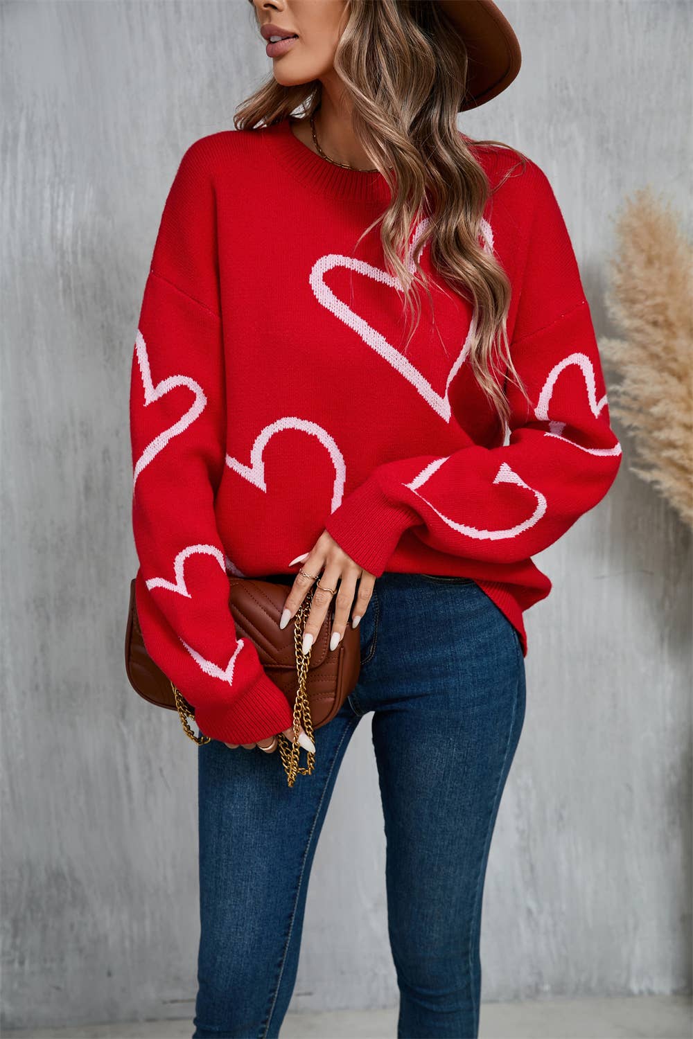 Valentines Day Color Contrast Heart Pullover Sweater