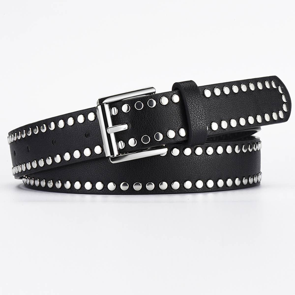Punk Style Metallic Rivet Pin Buckle Pu Belt