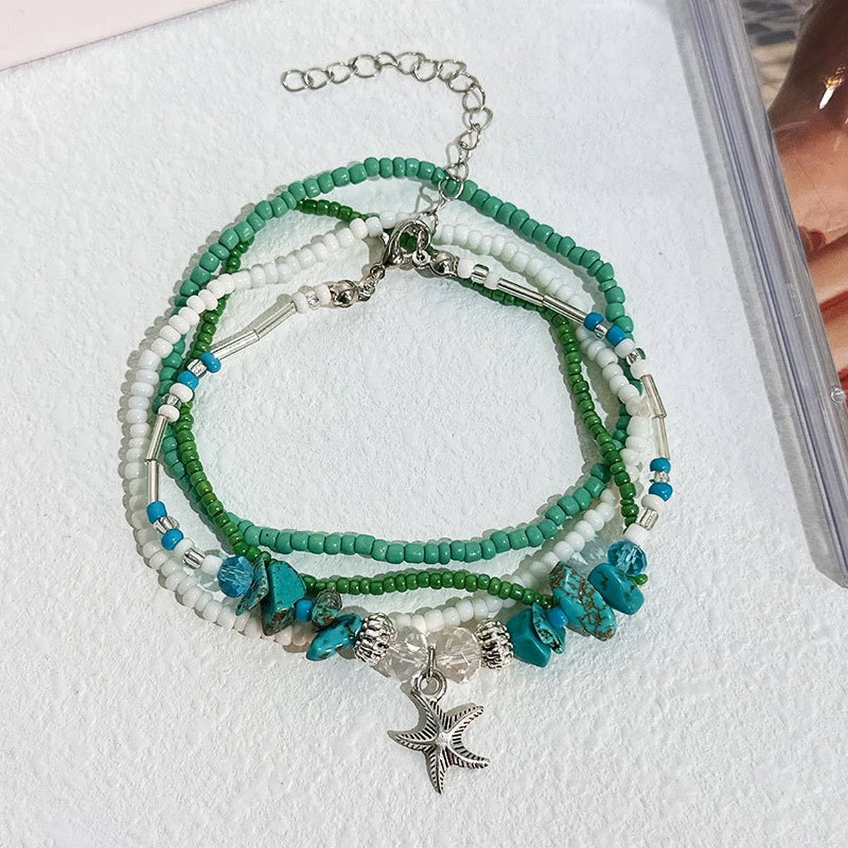 BOHO BEADED ANKLET STARFISH SHELL CHARMS_CWMM6344