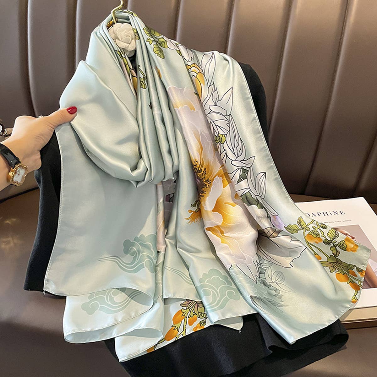 ELEGANT PRINTED LONG SILK SCARF FASHIONABLE WRAP_CWASC0517