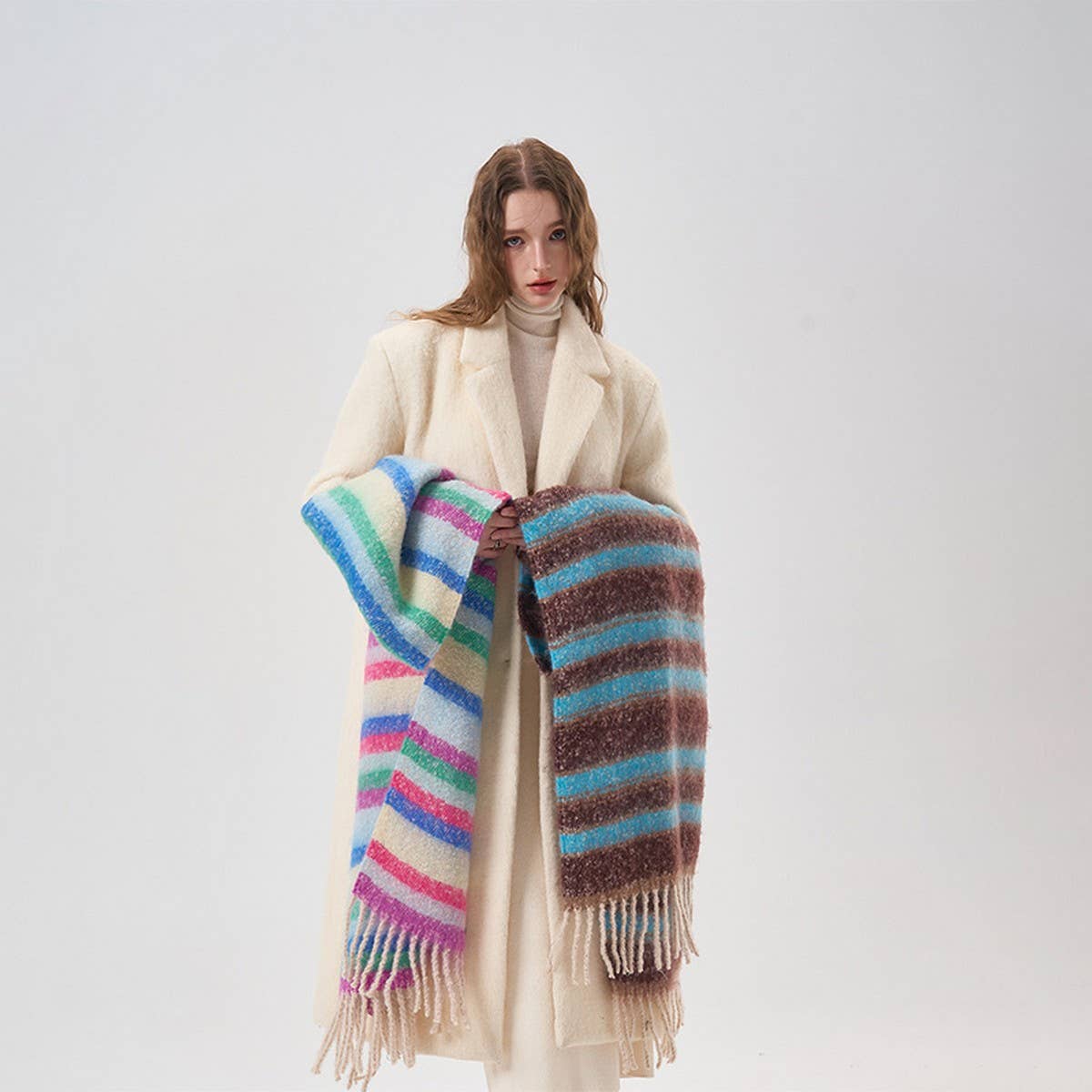 RAINBOW COLORBLOCK SCARF WARM COZY WINTER WRAP_CWASC2351
