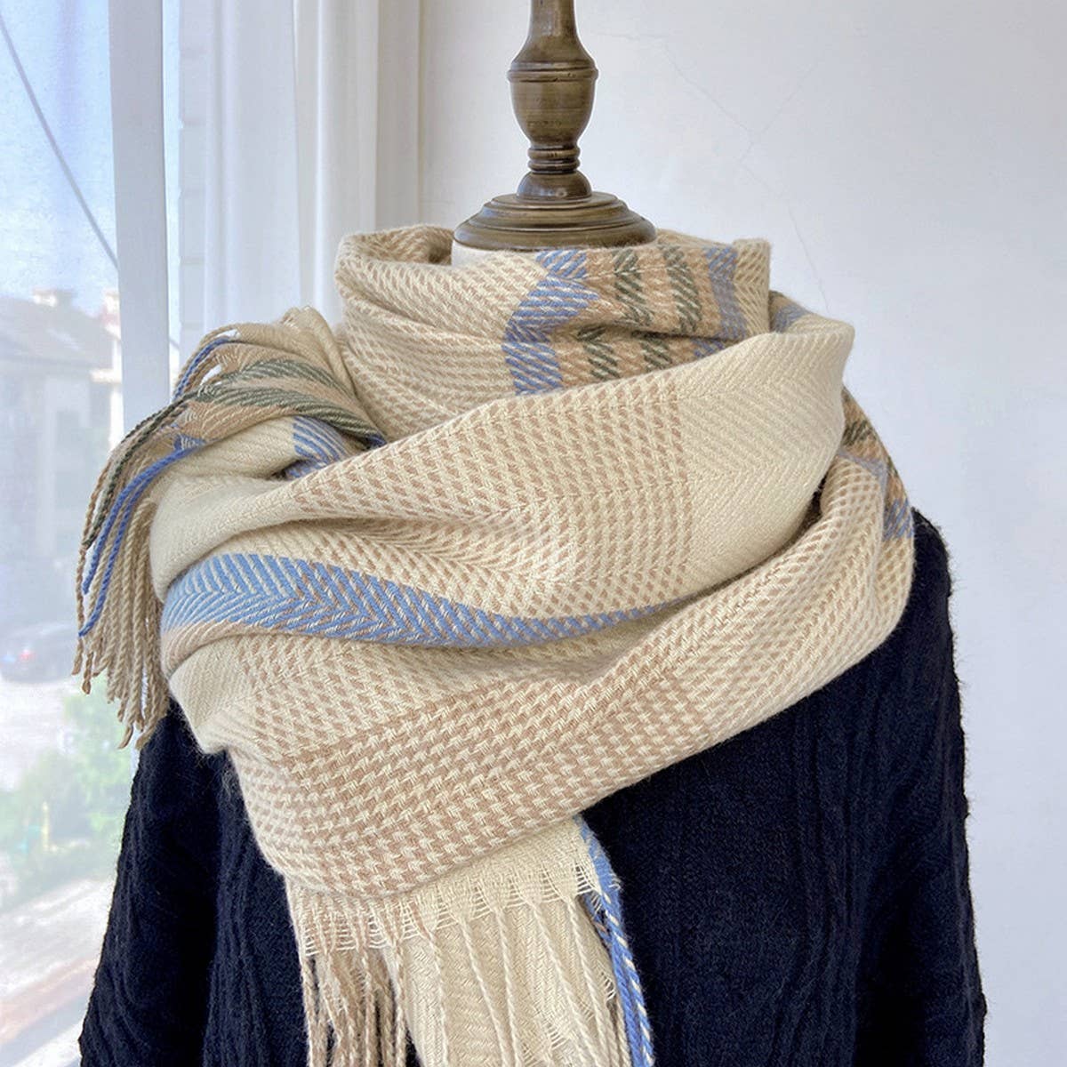 PLAID WOOL BLEND SCARF WINTER WRAP FOR WOMEN_CWASC1457