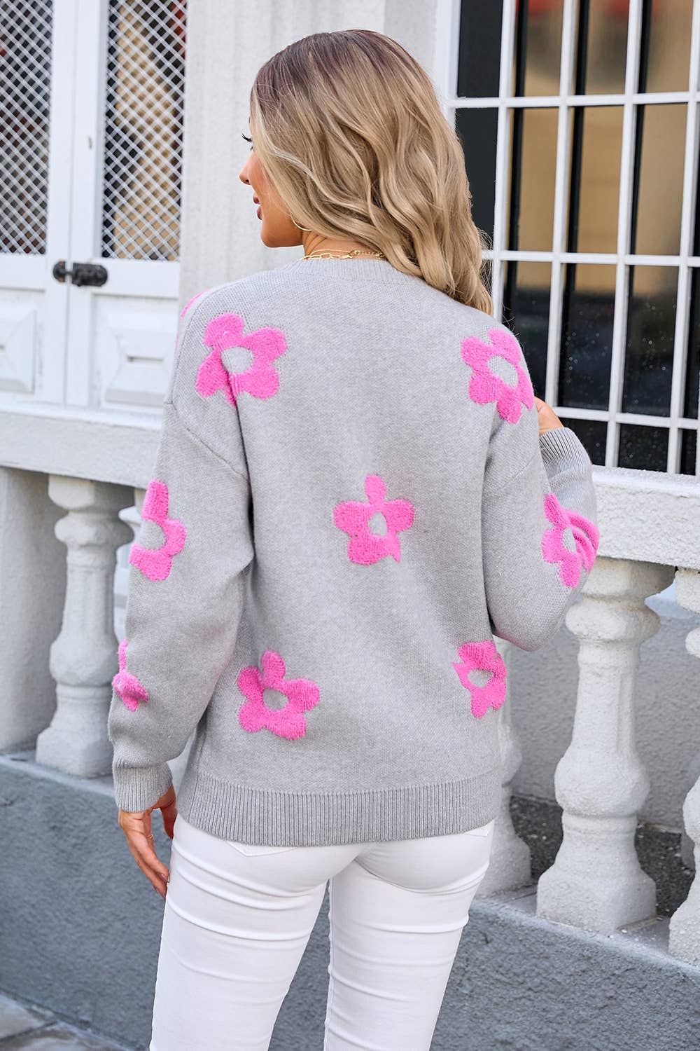 Womens Floral Personality Plus-Size Sweater