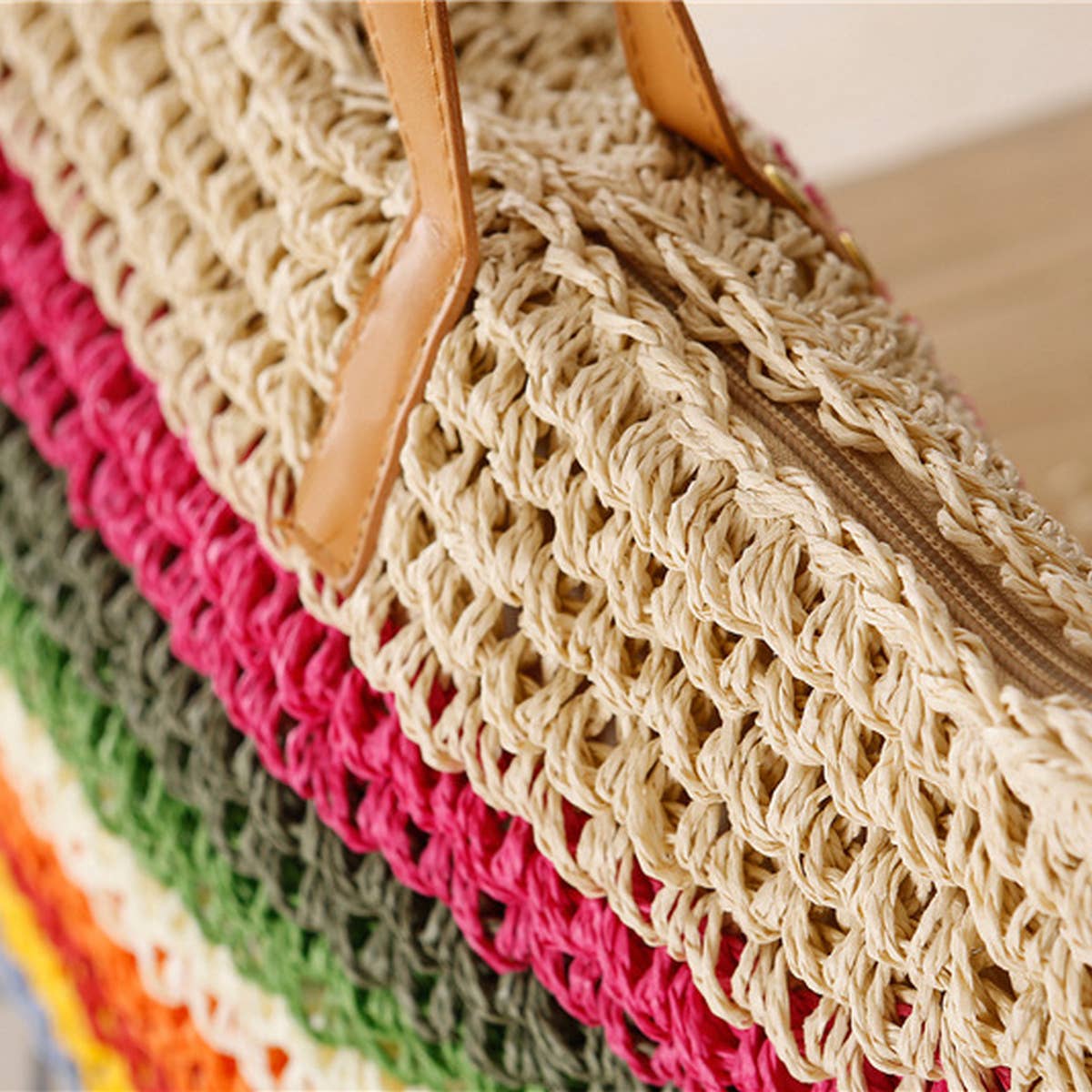FOREST RAINBOW STRIPED STRAW SHOULDER BAG_CWAB2013