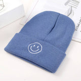 Cwah04346_Embroidered Smiley Knit Beanie Hat