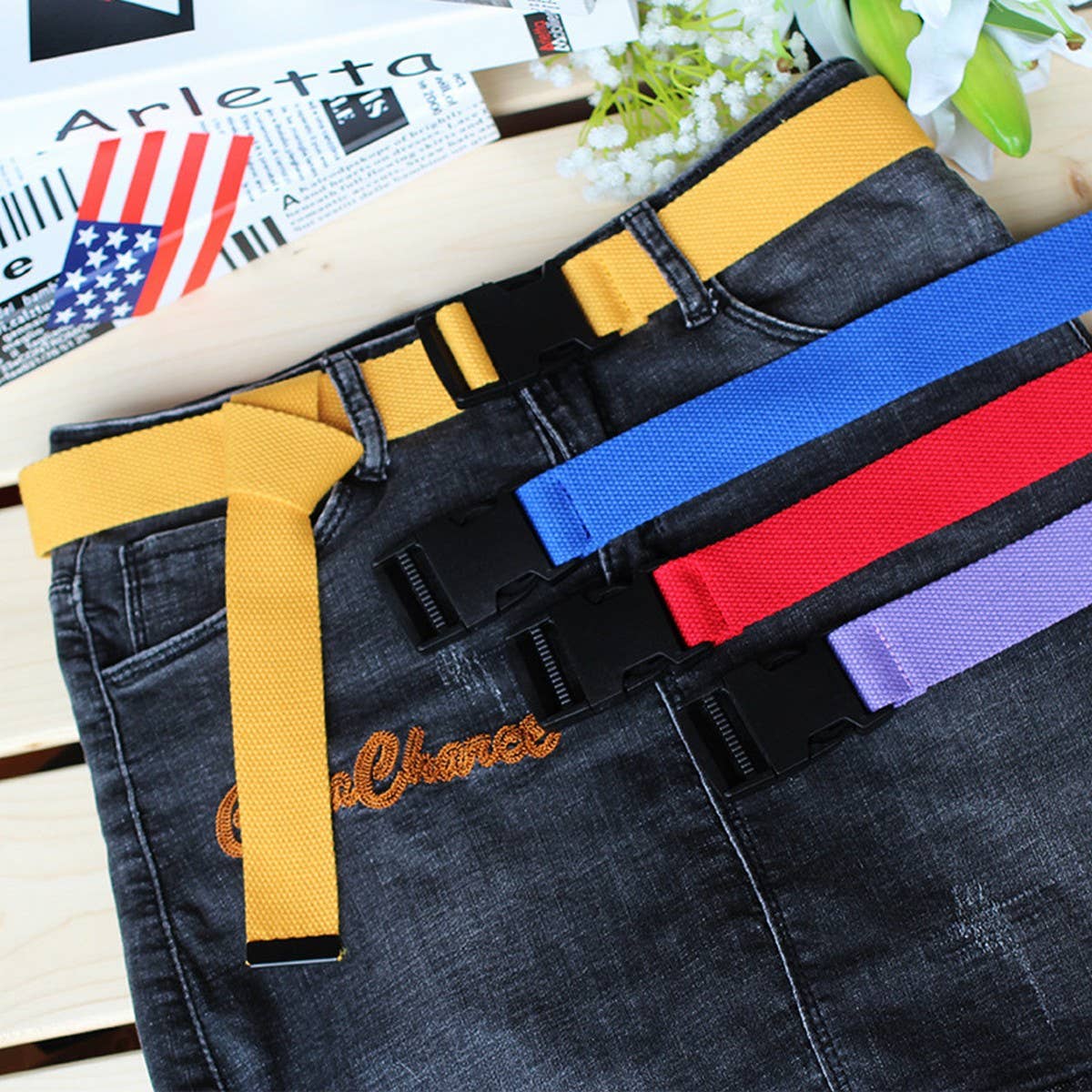 Cwabe0566_Solid Color Plastic Buckle Canvas Belt