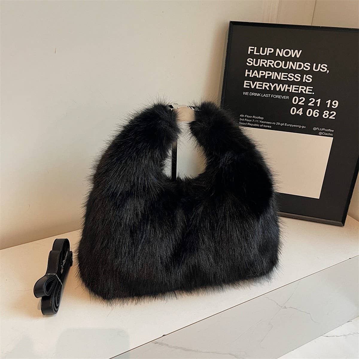 Winter Faux Fox Fur Plush Shoulder Crossbody Bag_Cwab3976