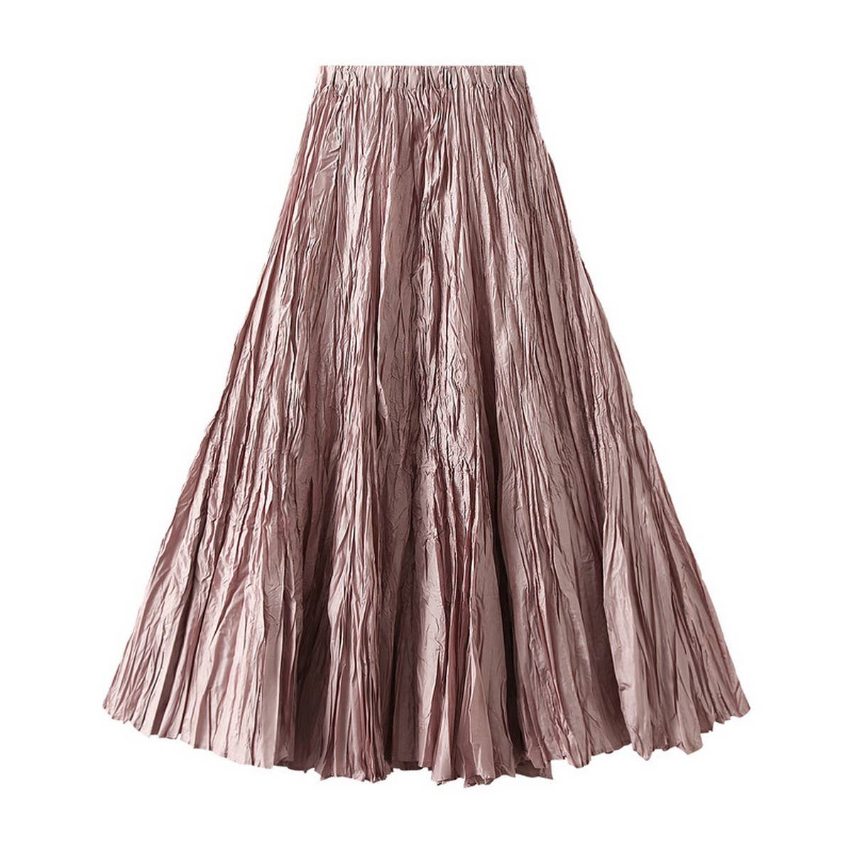 LOOSE PLEATED A LINE FLARED CASUAL MIDI SKIRT_CWBMS0399