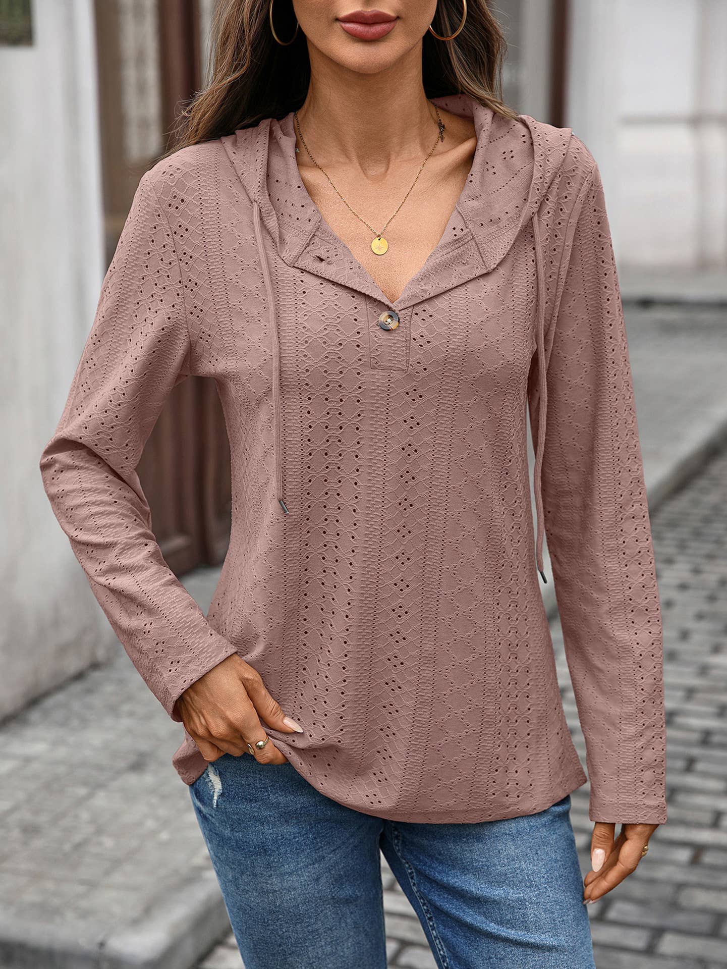 Solid-Color Hooded Loose Long-Sleeved Sweatshirt_Cwohol569