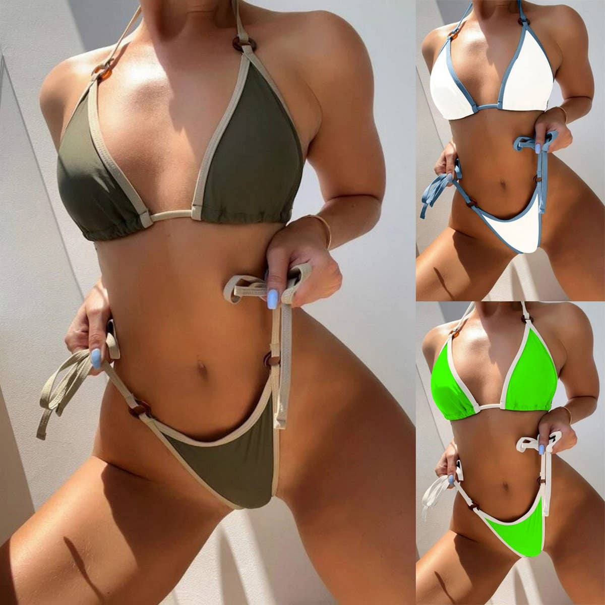 SOLID COLOR SPLIT BIKINI SEXY SLING SWIMSUIT_CWMW0147
