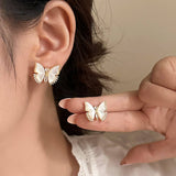 White Mother-Of-Pearl Zirconia Butterfly Earrings