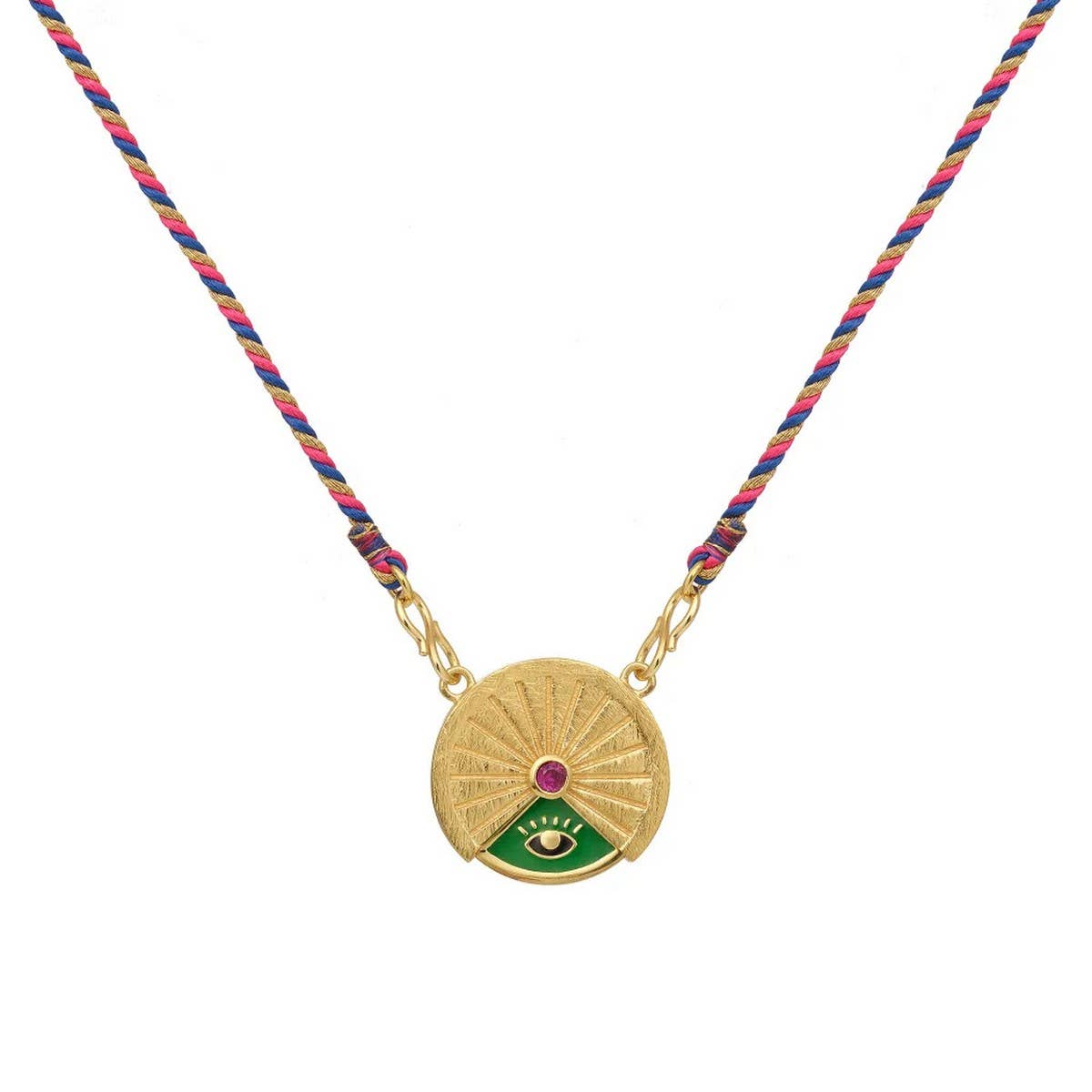 GOLD PLATED NECKLACE WITH COLORFUL ROUND PENDANT_CWMM3828