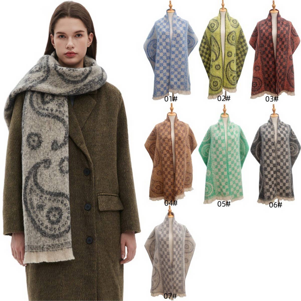 PAISLEY JACQUARD SCARF UNISEX WINTER SHAWL WRAP_CWASC0862
