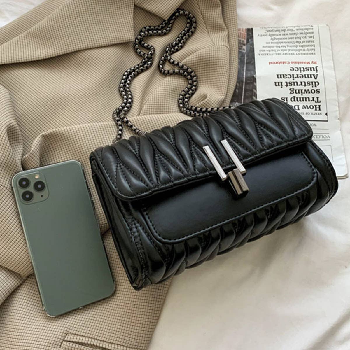 PLEATED CHAIN BAG ONE SHOULDER CROSSBODY BAG_CUAB0164