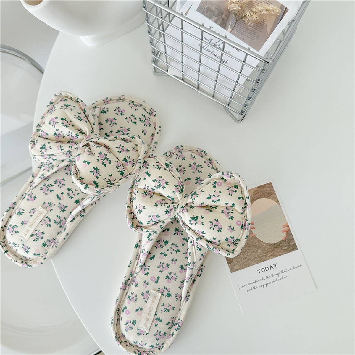 SMALL FLORAL BOW WATERPROOF THICK SOLED SLIPPERS_CWMM2967