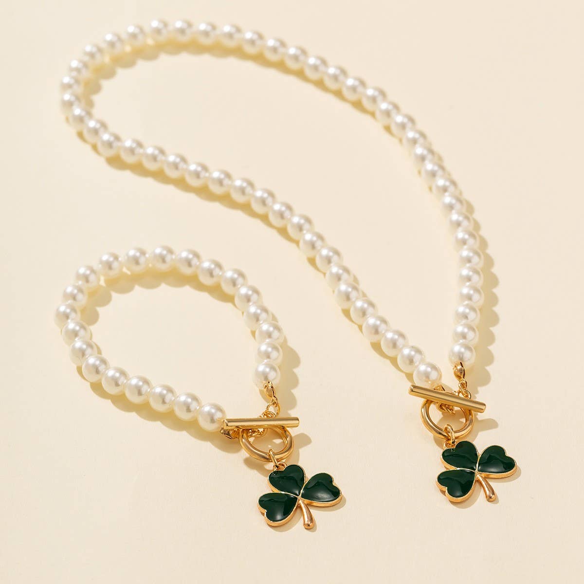 CLOVER PEARL NECKLACE BRACELET SET_CWAJE1131