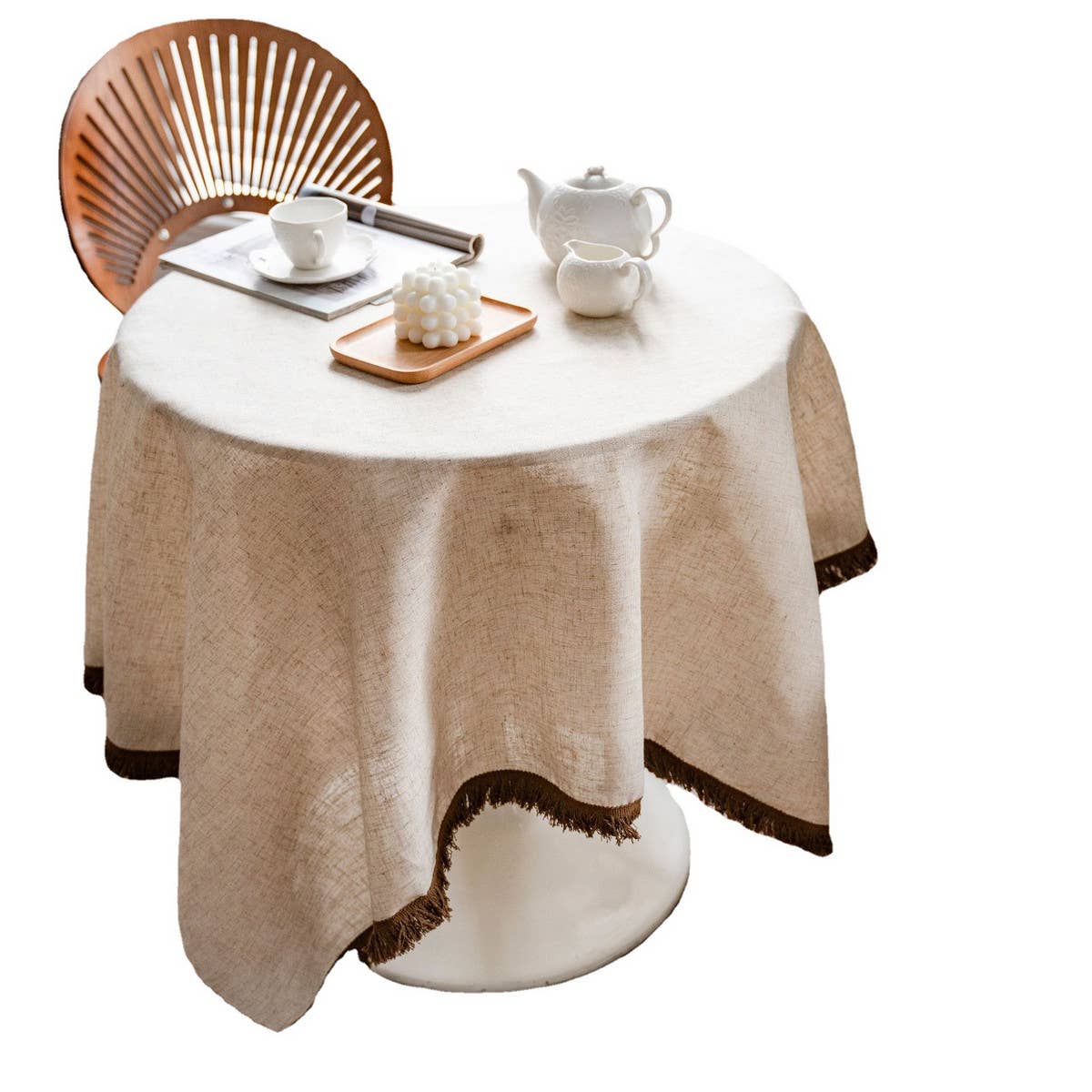HOUSEHOLD SOLID COLOR KHAKI TASSEL DINING TABLE_CWMM0941