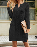 Solid Color Loose Fashion V-Neck Sweater Dress
