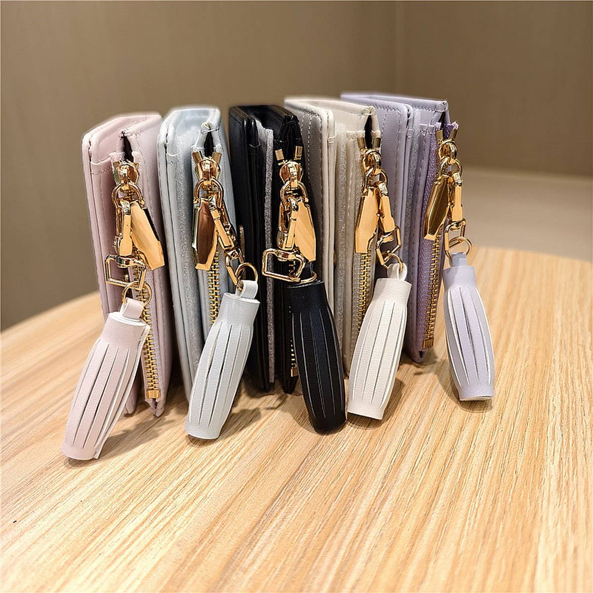 New Simple Solid Color Bow Tassel Zipper Wallet_Cwab06254