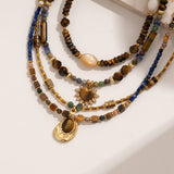 Tiger Eye Heart Pendant Beaded Necklace_Cwmm7547