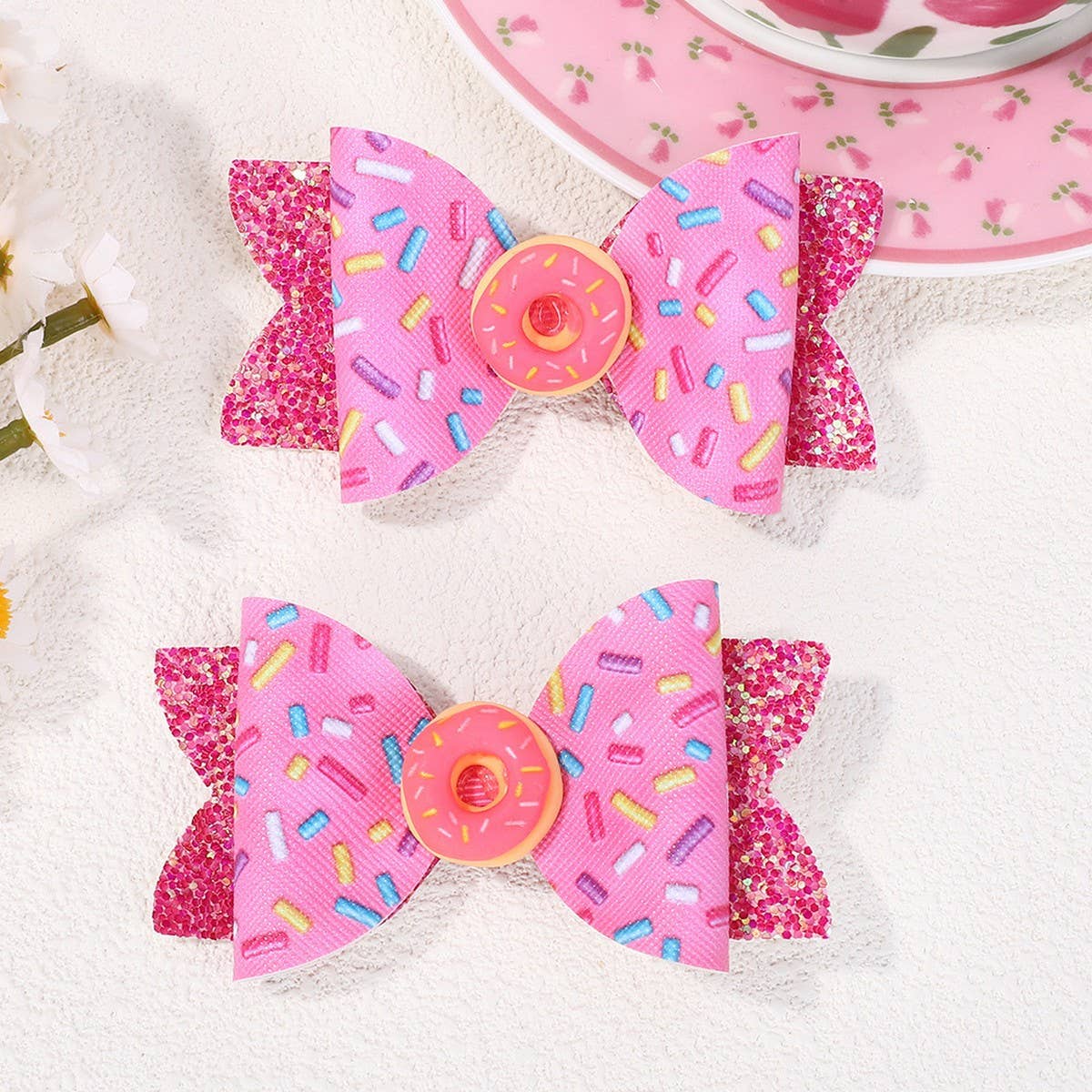 Glitter Donut Bow Hair Clip For Baby Girls