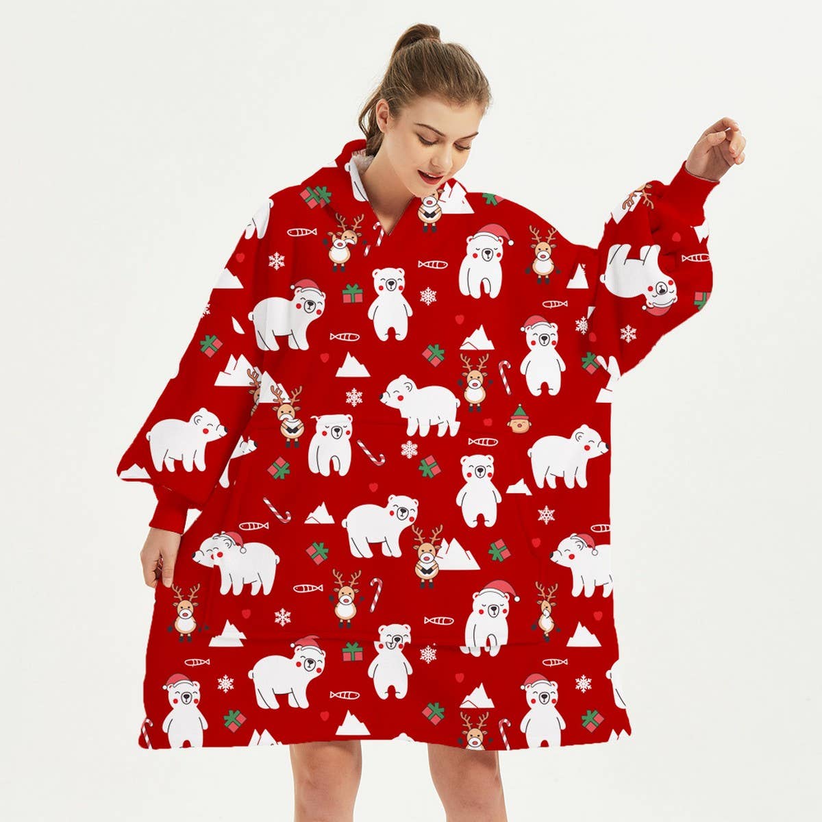 CHRISTMAS REINDEER FLANNEL HOODIE BLANKET GIFT_CWAHA6521