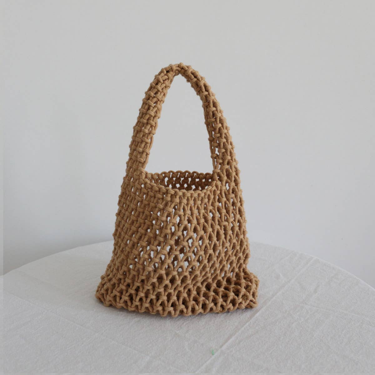 SMALL COTTON ROPE SOLID BEACH BAGS TOTES WITH MESH_CWAB1989