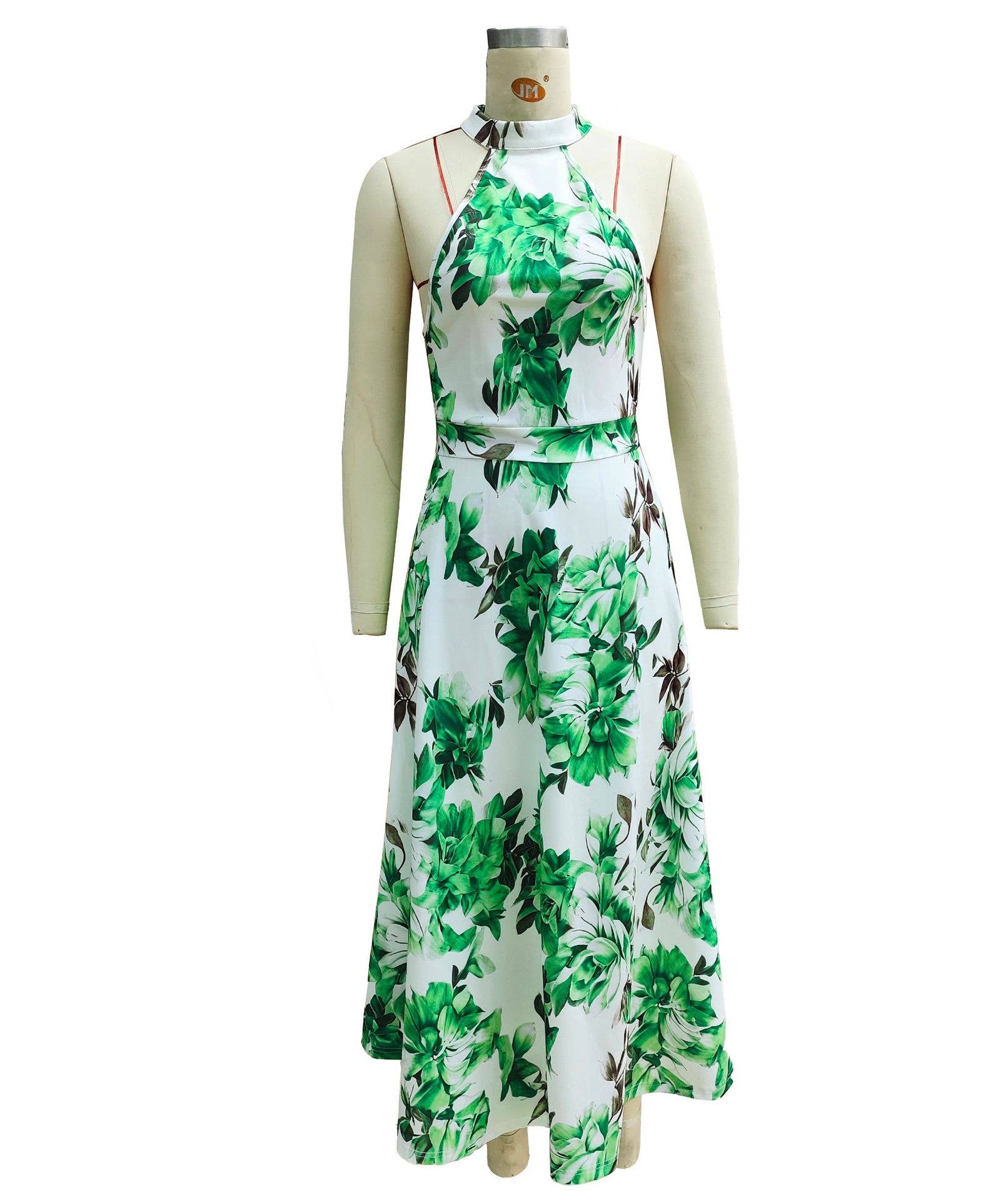 Vacation-Style Printed High-Waisted Beach Dress