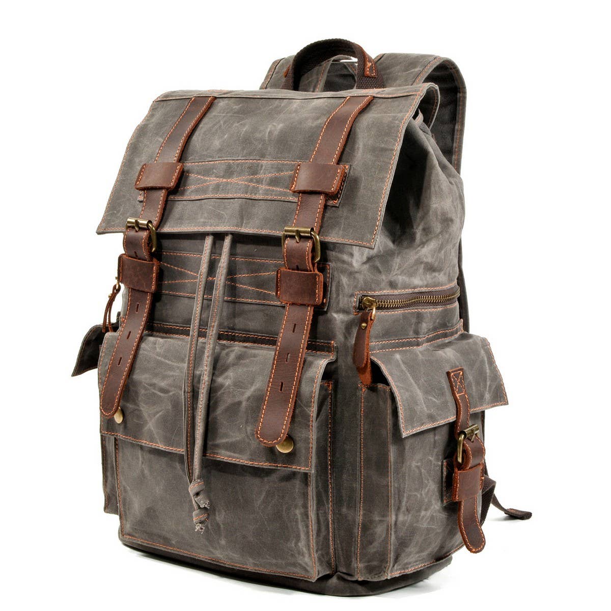 Vintage Waxed Canvas Leather Hiking Backpack_Cwab5520
