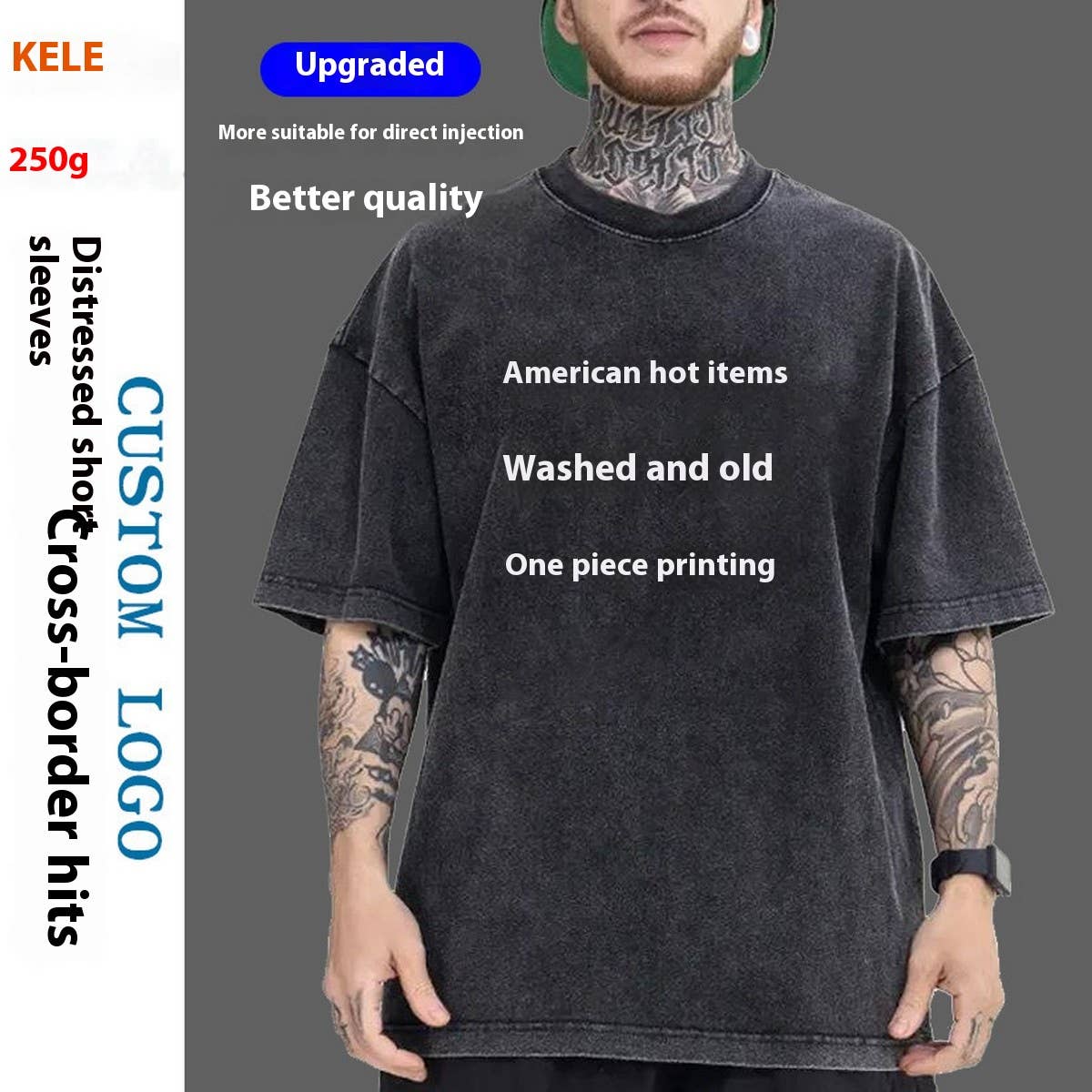 250G VINTAGE WASHED WAX DYED COTTON T SHIRT CUSTOM LOGO