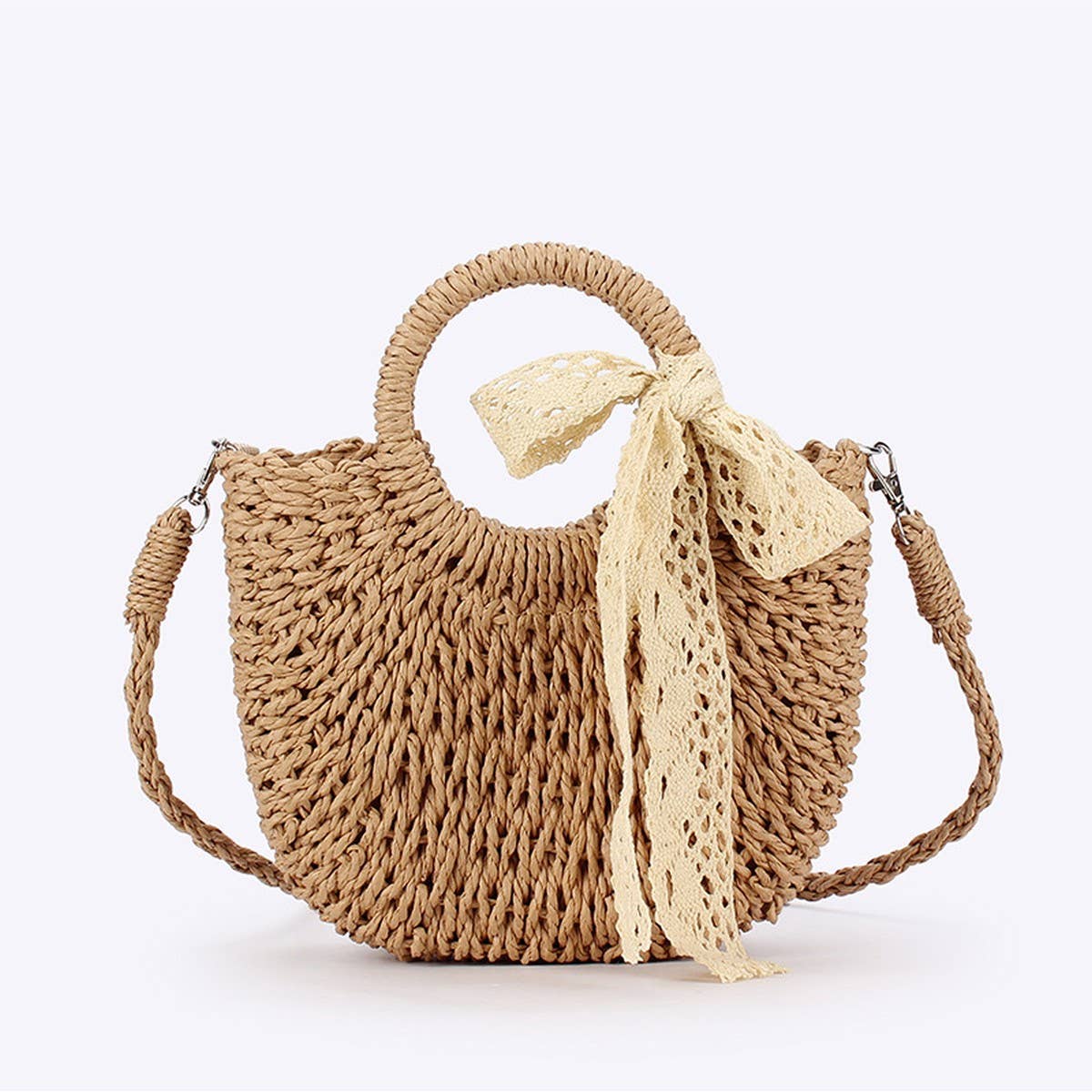 SEMI CIRCULAR HANDMADE PAPER ROPE STRAW BAG_CWAB4701