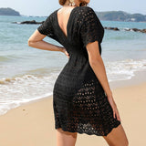 V Neck Wave Hollow Beach Cover Up_Cwmm1217