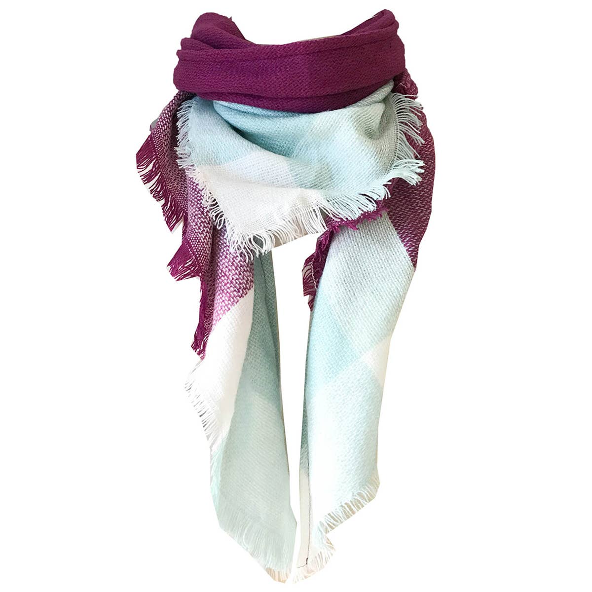 RAINBOW PLAID SCARF TRIANGLE WINTER SHAWL_CWASC0116