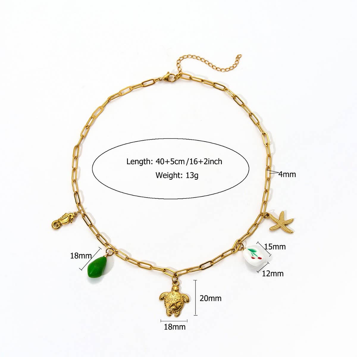 OCEAN STYLE STEEL NECKLACE WITH TURTLE SEAHORSE_CWMM8849