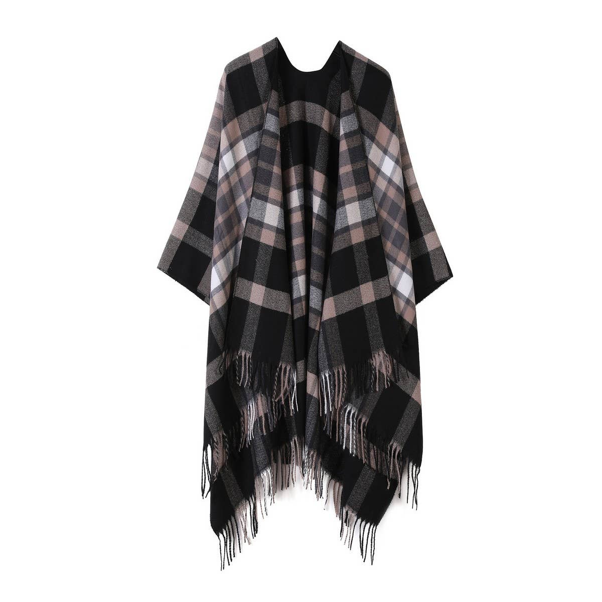 PLAID SHAWL TASSEL LARGE SCARF WARM SPLIT CAPE_CWASC2210