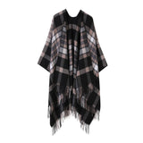 PLAID SHAWL TASSEL LARGE SCARF WARM SPLIT CAPE_CWASC2210