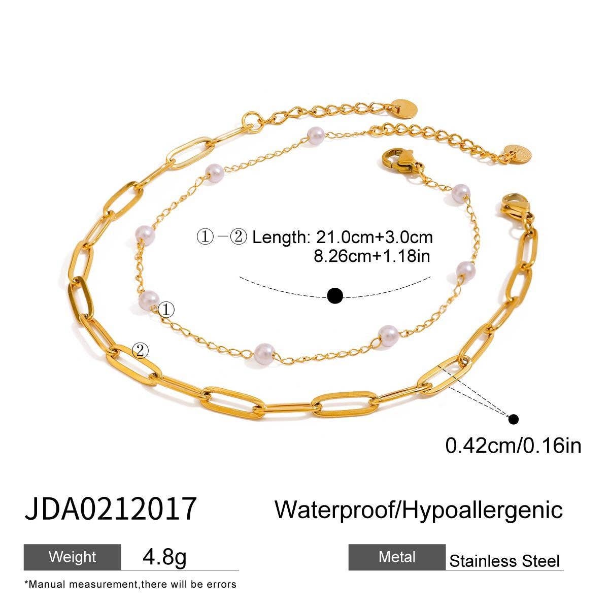 18K GOLD DOUBLE LAYER PEARL PAPERCLIP ANKLET_CWAJE4849