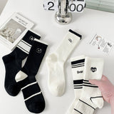 BLACK AND WHITE STRIPED MESH COTTON SOCKS_CWMS0956