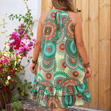 PLUS SIZE SLEEVELESS HALTER NECK PRINTED DRESS_CWDMD5974