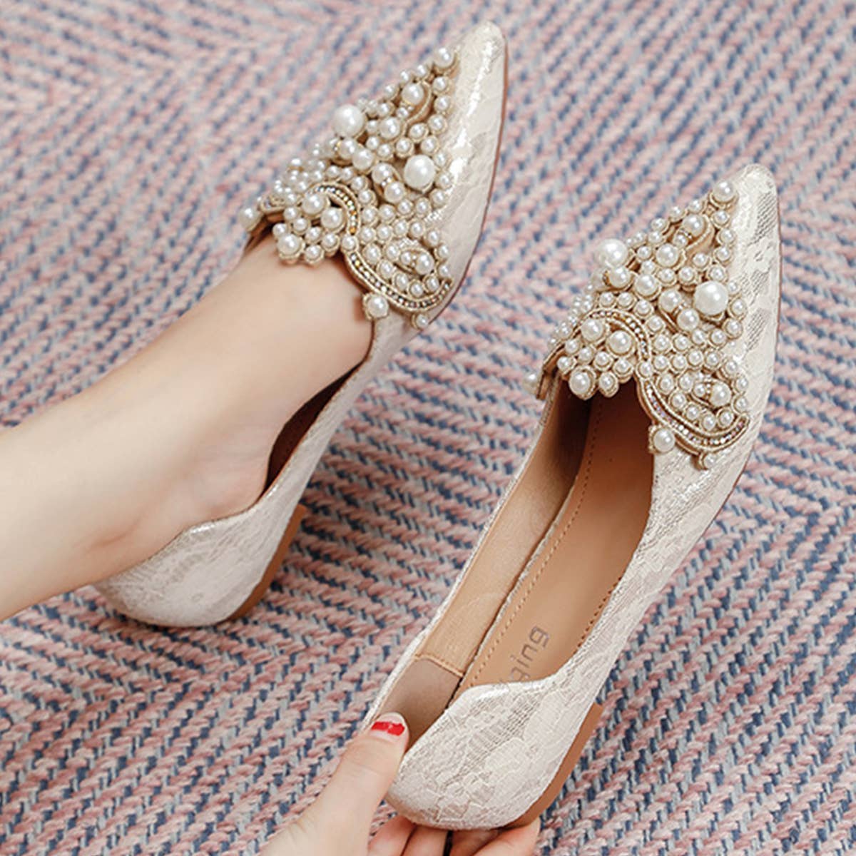 LACE PEARL BALLET FLATS FOR WOMEN BRIDAL STYLE_CWSHF0010