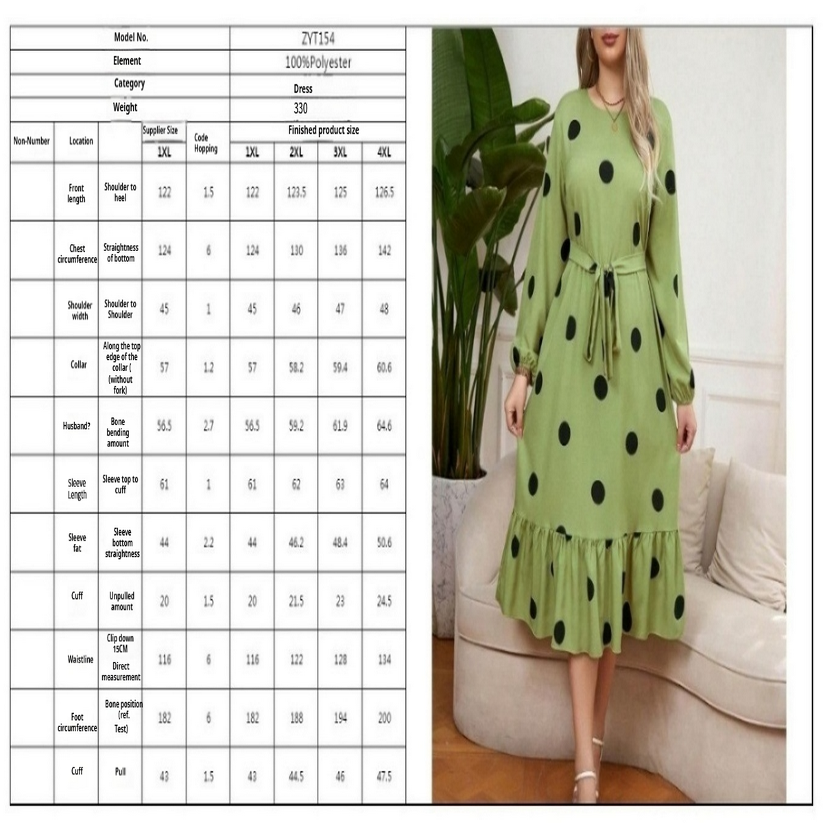 SLIM FIT POLKA DOT LONG SLEEVE RUFFLE DRESS_CWDSD8478