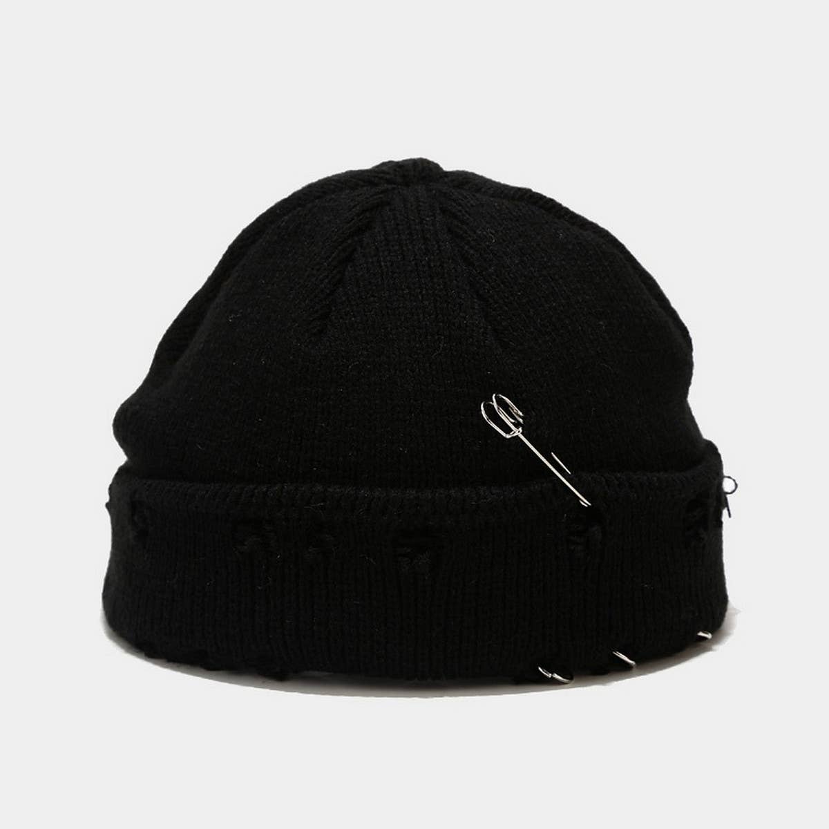 Cwah3168_New Style Iron Ring Pin Hole Wool Knitted Hat