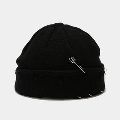 Cwah3168_New Style Iron Ring Pin Hole Wool Knitted Hat