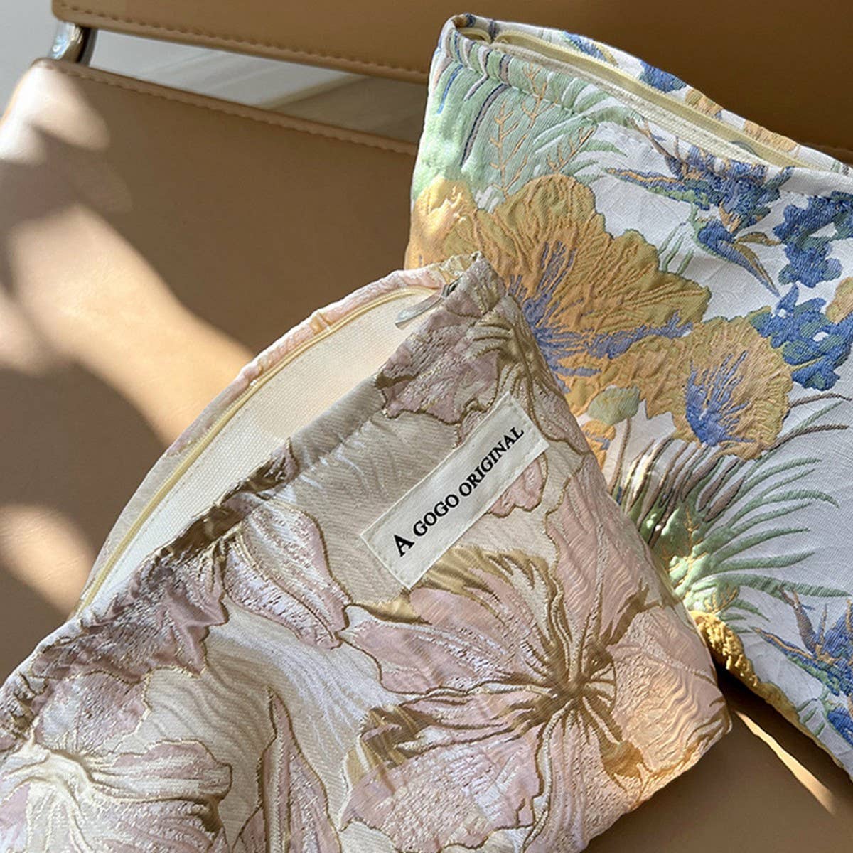Jacquard Floral Makeup Bag Large Travel Wash Pouch_Cuab00716