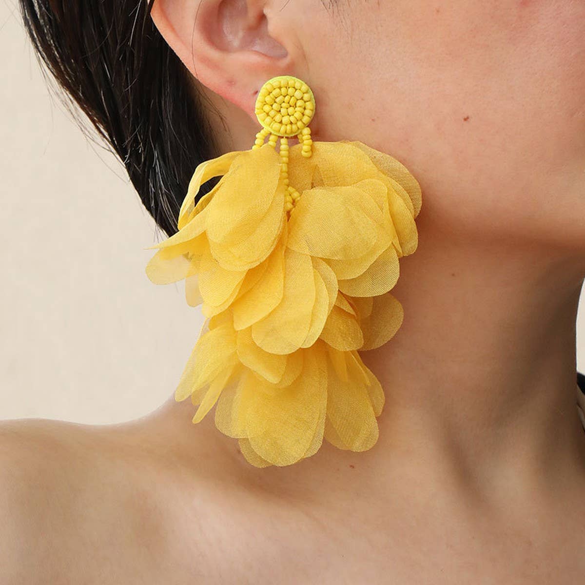HANDMADE FABRIC TASSEL EARRINGS BOLD STATEMENT_CWMM6156